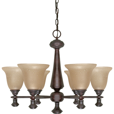 Nuvo Lighting 60/100  Mericana - 6 Light - 26" - Chandelier with Amber Water Glass in Old Bronze Finish